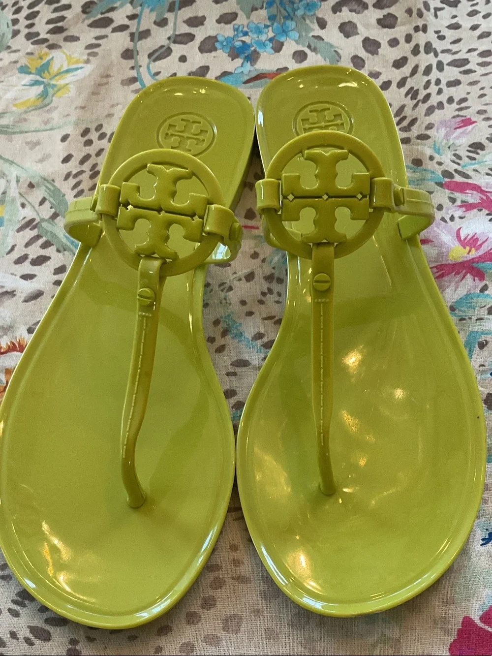 Tory Burch Mini Miller Leaf Green Jelly Thong Sandals
